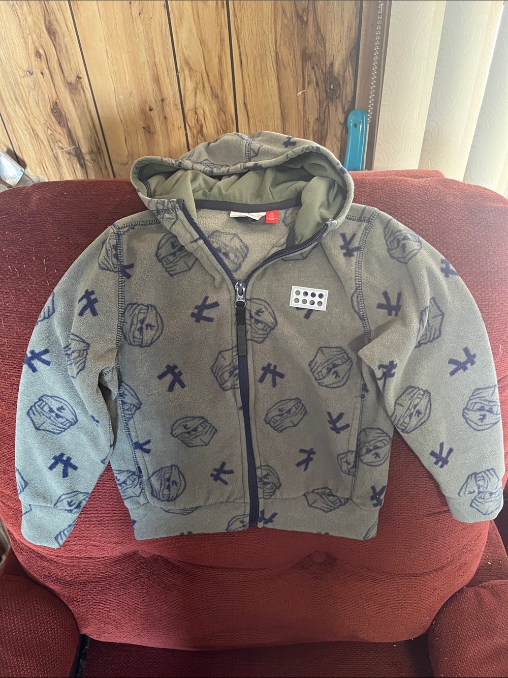 Lego Olive Green Hooded Fleece Jacket with Navy Print. Size 4 Years (See photo)